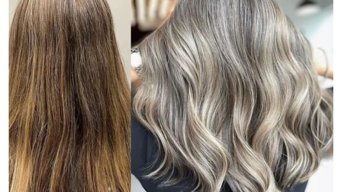 Natuurlijk grijs haar met highlights en zachte kleurovergang