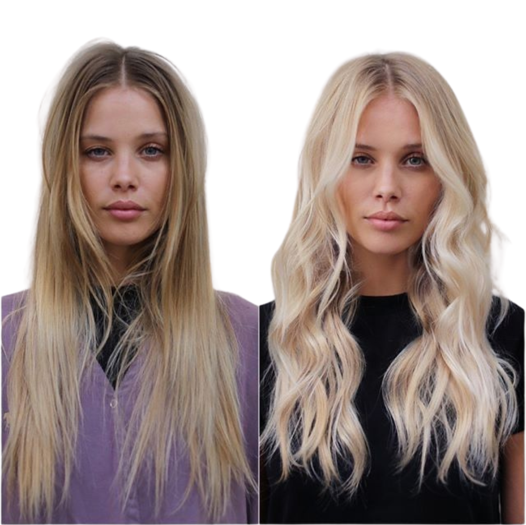 Voor en na haartransformatie donker naar blond